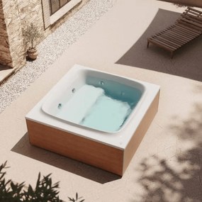 Mini Piscina Idromassaggio Da Esterno 190x190 Jacuzzi "SkyLounge" Porcellana/Wood Teak