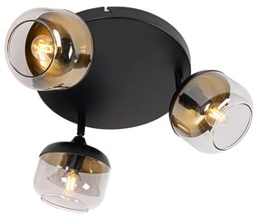 Faretto di design nero con vetro oro e fumé 3 luci rotondo - Kyan