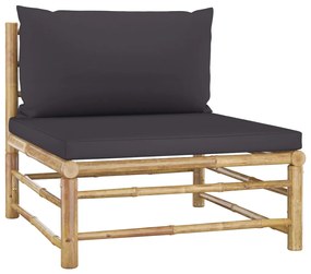 Set divani da giardino 2 pz con cuscini grigio scuro in bambù