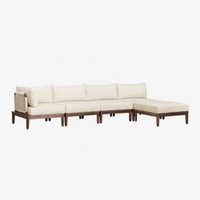 Divano Da Giardino Angolare Modulare In 4 Pezzi E Puff In Legno Di Acacia Giulia Beige Crema - Sklum