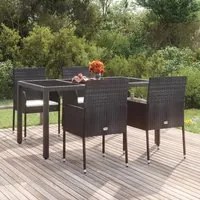 Sedie da Giardino con Cuscini 4 pz in Polyrattan Nere cod mxl 45393