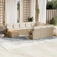 Set Divani da Giardino 11 pz con Cuscini Beige in Polyrattan 3224749