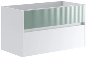 Mobile da bagno sotto lavabo Niwa bianco frontale in vetro verde timo laccato opaco L 89.5 x H 50 x P 45.5 cm 2 cassetti, lavabo non incluso