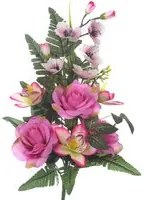 Set 4 Bouquet Artificiali Frontale di Rose e Cattleya da 9 Fiori H 59 cm