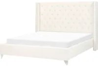 Letto matrimoniale a doghe velluto bianco sporco imbottito trapuntato poggiatesta 160 x 200 cm stile glamour elegante