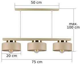 Lampadario a sospensione con cavo IGNIA 3xE27/60W/230V taupe