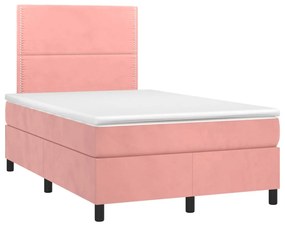 Letto a molle con materasso e led rosa 120x200 cm in velluto