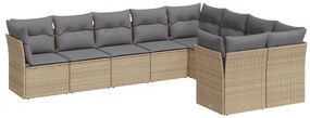 Set Divano da Giardino 9 pz con Cuscini Beige in Polyrattan