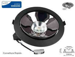 Faretto Led COB da Incasso 30W 3000K Rotondo Riflettore Orientabile Carcassa Nera Chip Samsung SKU-2120057