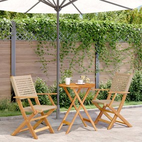 Set Da Bistrot 3 Pz Beige İn Polyrattan E Legno Massello /