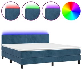 Letto a Molle con Materasso e LED Blu Scuro 160x200 cm