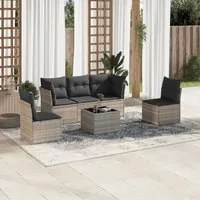 Set Divano da Giardino 6pz con Cuscini Grigio Chiaro Polyrattan 3249201