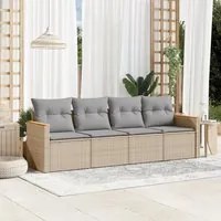 Set Divano da Giardino 4 pz con Cuscini Beige in Polyrattan 3258174