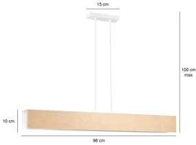 Lampadario 4 Luci Merlino In Acciaio Bianco Corpo Rettangolare E Legno Naturale