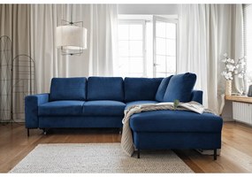 Divano letto angolare in velluto a coste blu scuro (angolo destro) Lofty Lilly - Miuform