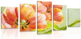 Quadri 5 pezzi – Tulipani rossi in stile vintage