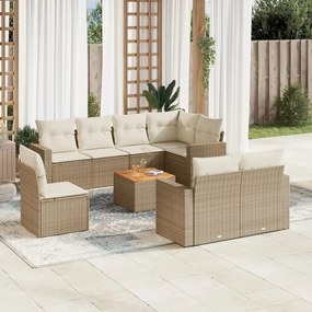 Set divano da giardino 9 pz con cuscini beige in polyrattan