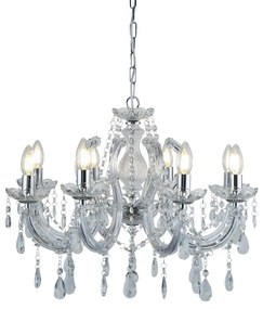 Lampadario Classico Marie Therese Acciaio Cromo Vetro Trasparente 8 Luci E14