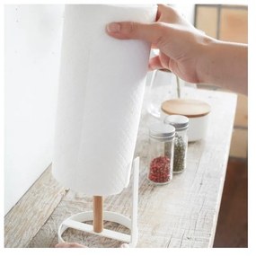 Porta rotolo di carta bianca con dettaglio in faggio Tosca - YAMAZAKI