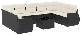 Set Divani da Giardino 10pz con Cuscini in Polyrattan Nero