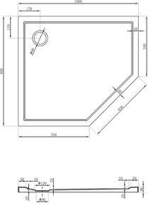 Mexen Flow piatto doccia pentagonale slim sinistro 100 x 80 cm, bianco lucido - 46P108010L