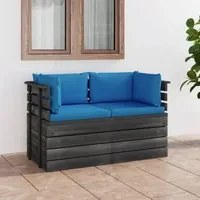 Divano da Giardino 2 Posti su Pallet con Cuscini Massello Pino cod mxl 40059