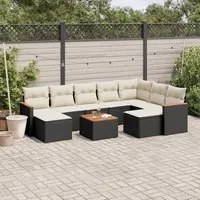 Set Divani da Giardino 10pz con Cuscini in Polyrattan Nero 3258948