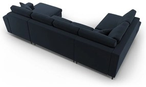 Divano angolare blu scuro allungabile e con contenitore (con penisola a sinistra/a U) con rivestimento in velluto Kyoto – Cosmopolitan Design