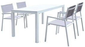 ALASKA - set tavolo in alluminio cm 148/214 x 85 x 75,5 h con 4 poltrone Aulus