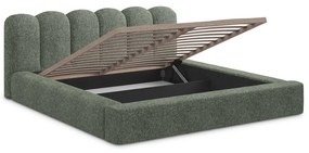 Letto matrimoniale imbottito verde con vano contenitore con griglia 180x200 cm Mano - Makamii