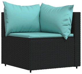 Set divani da giardino 4 pz con cuscini nero in polyrattan