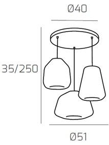 Sospensione Contemp Tonda Double Skin Metallo Cromo Vetro Mix Ambra 3 Luci E27