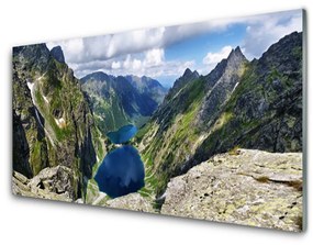 Quadro su vetro Montagne Valle Laghi Cime 100x50 cm