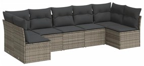 Set divani da giardino 7 pz con cuscini grigio in polyrattan