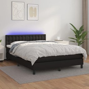 Giroletto A Molle Con Materasso E Led Nero 140x200cm Similpelle /