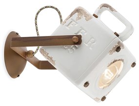 Applique Vintage Industrial Cubica Ferro E Ceramica Bianco 1 Luce E27