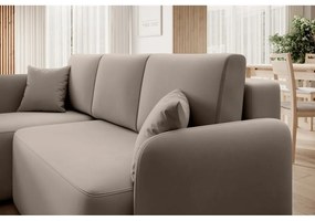 Divano angolare beige allungabile/con contenitore (con penisola a sinistra/con chaise lounge) e rivestimento in velluto Hadson – ELTAP