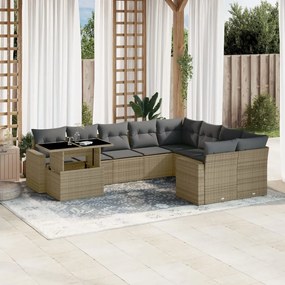 Set divano da giardino 10 pz con cuscini beige in polyrattan