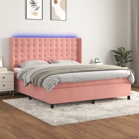 Letto A Molle Con Materasso E Led Rosa 160x200 Cm İn Velluto /