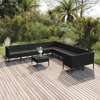 Set Divani da Giardino 11 pz con Cuscini in Polyrattan Nero 3094497