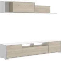 Parete attrezzata Dfalcon, Set da soggiorno porta TV, Mobile salotto multiuso, 200x41h180 cm, Rovere e Bianco