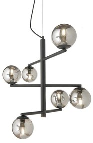 Lampada a sospensione GIZAH a 6 luci in metallo D76 cm con diffusori in vetro soffiato NERO