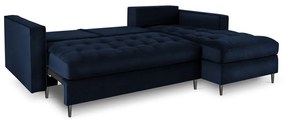 Divano letto angolare in velluto blu, angolo destro Santo - Milo Casa