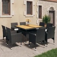 Set da Pranzo da Giardino 9 pz in Polyrattan e Acacia Nero cod mxl 37910