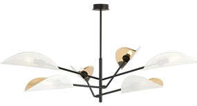 Lampadario 6 Luci Eridano In Acciao Nero E Bianco Oro Con Bracci Mobili