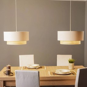 Duolla Lampada a sospensione Boho, a 2 luci, tessuto, bianco crema/rattan
