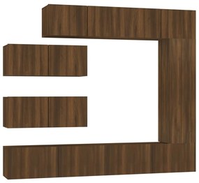 Set mobili porta tv 7 pz rovere marrone in legno multistrato