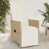 Sedia Reclinabile da Giardino con Cuscini Beige in Polyrattan 365662