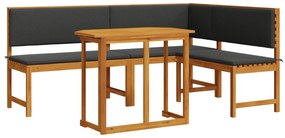 Set bistro da giardino 3 pezzi con cuscini in legno massello di acacia