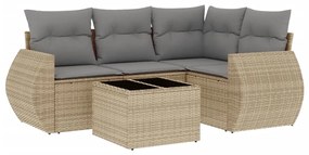 Set divano da giardino 5 pz con cuscini beige in polyrattan